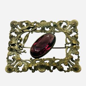 Antique Art Nouveau Amethyst Glass Lily of the Valley Sash Brooch